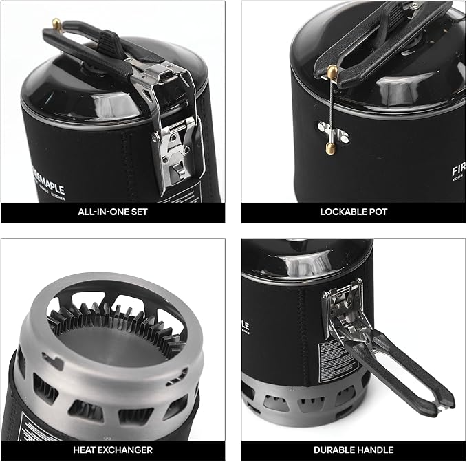 Fire-Maple "Fixed Star 3" Personal Cooking System | Pot/Jet Burner Stove System with Electric Ignition | Ideal for Hiking, Camping, Backpacking, Fishing, Hunting Trips and Emergency Use, Black