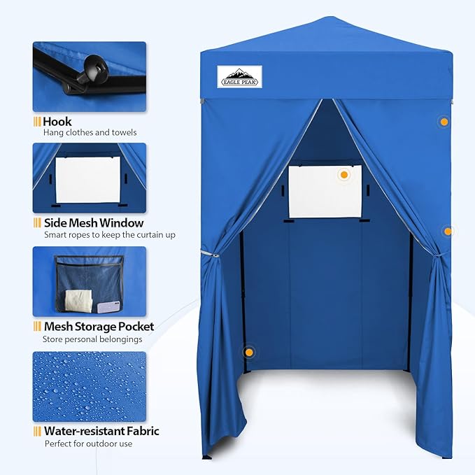EAGLE PEAK Flex Ultra Compact 4x4 Pop-up Canopy, Sun Shelter, Changing Room, Portable Privacy Canopy Cabana for Pool, Fashion Photoshoots, or Camping, Blue