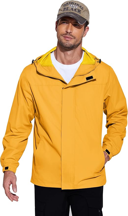 COOFANDY Men's Rain Jacket Waterproof With Hood Lightweight Packable Shell Raincoat Windbreaker For Cycling Golf Travel