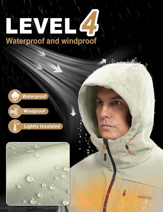 GEMYSE Men's Lightweight Rain Jacket Waterproof Raincoat Hooded Softshell Windbreaker for Outdoor Hiking Travel