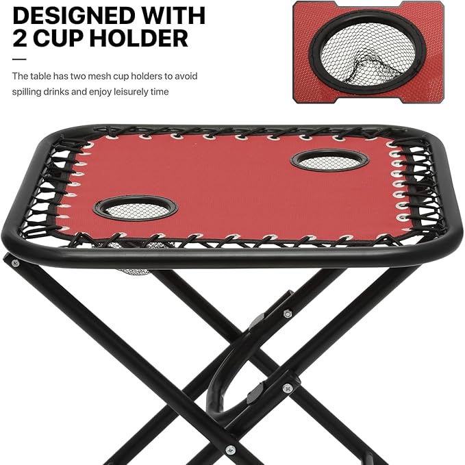 MoNiBloom 3PCS Leisure Chairs Table Set Outdoor Furniture Zero Gravity Chairs Recliner Adjustable Folding Lounger for Pool Patio Camping Yard Beach Vacation, 330lbs Capacity, Maroon