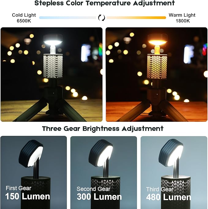 Telescopic Camping Lights,Portable Camping Lantern with Storage Bag,10500mAh Rechargeable Outdoor Adventure Emergency Light,Waterproof LED Work Lights with Magnetic (Light Green)