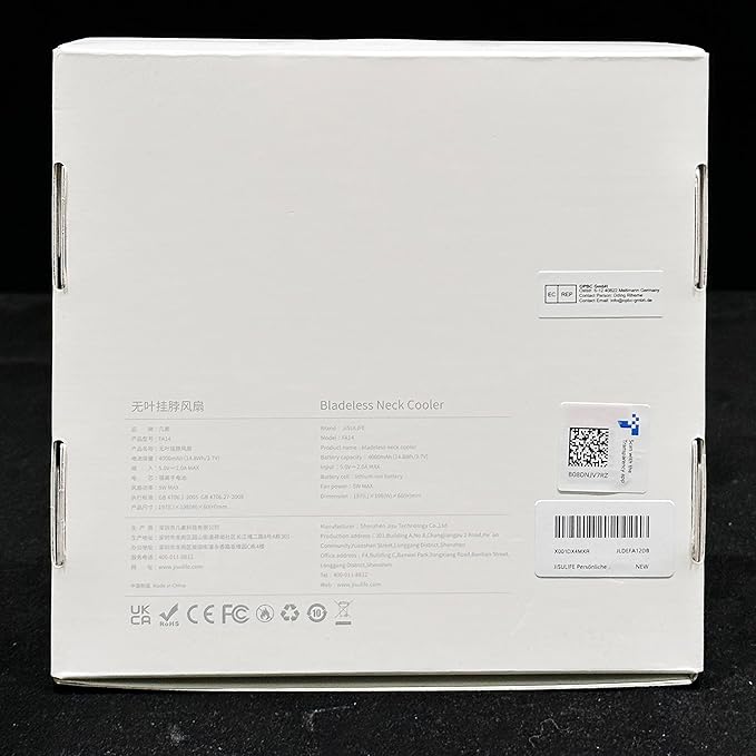 JISULIFE Portable Neck Fan, Hands Free Bladeless Fan, 5 Speeds, 4000 mAh Battery Operated Wearable Personal Fan, Twistable, Rechargeable, Gift for Women Men-Blue