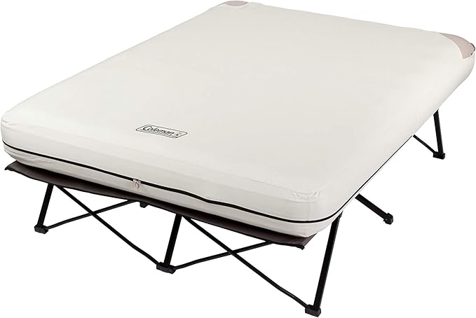 Coleman Queen-Size Airbed Cot Combination, Folding Air Mattress with Steel Frame & Side Table, Battery Pump Included, Great for Camping, Lounging, Elevated Sleeping, Guests, & More