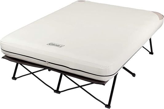 Coleman Queen-Size Airbed Cot Combination, Folding Air Mattress with Steel Frame & Side Table, Battery Pump Included, Great for Camping, Lounging, Elevated Sleeping, Guests, & More