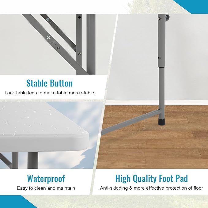 PayLessHere | 4FT Folding Table | Portable Plastic Table with Carry Handle | Waterproof & Foldable Table Design | Steel Frame with Lock | White | for Events, Camping, Indoor & Outdoor Use