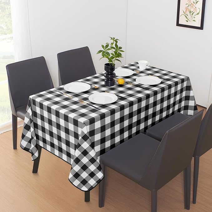 MOSAYT Rectangle Vinyl Tablecloth, 100% Waterproof Buffalo Gingham Plastic Table Cloth, Heavy Duty Wipeable Table Covers for Picnic, Outdoor, Camping - 54 x 108, Black