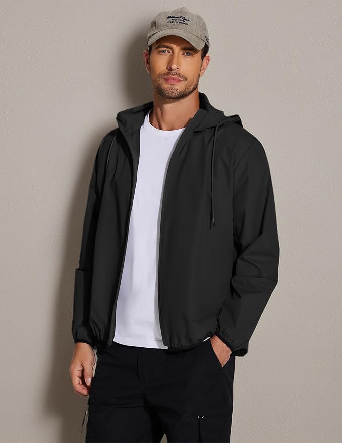 COOFANDY Men's Packable Rain Jacket Lightweight Waterproof Raincoat with Hood Travel Hiking Golf Windbreaker