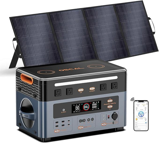 OSCAL 2400W Power Station with 400W Solar Panel PowerMax 2400, 1872Wh Solar Generator with 4 AC Outlets (5000W Peak), Fast Charging, APP Control Battery Backup for Home, Camping & RVs