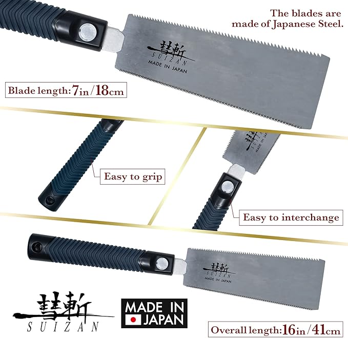 SUIZAN Ryoba Double Edge Saw 7" - Professional Japanese Pullsaw Handsaw Woodworking Tools