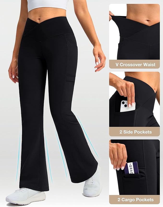 G Gradual Women's Fleece Lined Pants Water Resistant Winter Thermal Flare Leggings Hiking Snow Pants for Women 4 Pockets