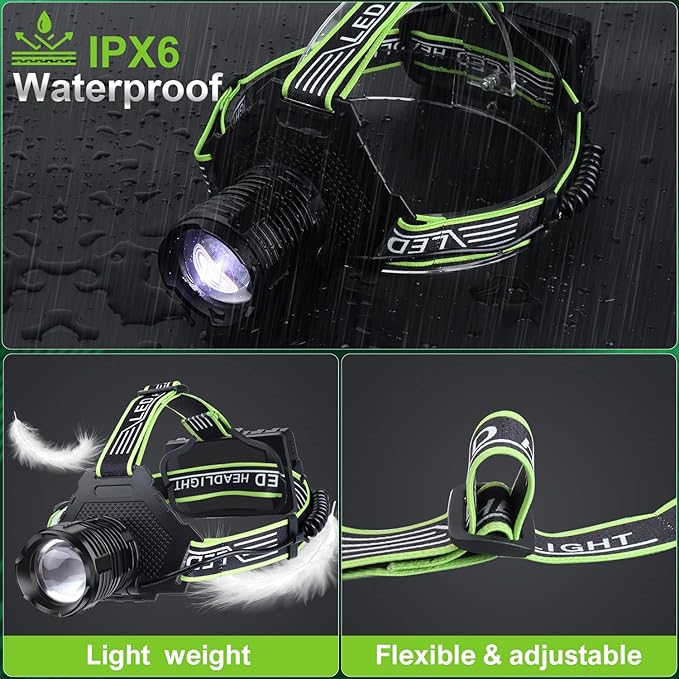 BUD K Rechargeable LED Headlamp, 1000 Lumens Super Bright Headlamp Flashlight with Motion Sensor, 8 Modes, 135°Adjustable, IPX7 Waterproof Head Lamp for Camping, Running, Climbing, Hiking