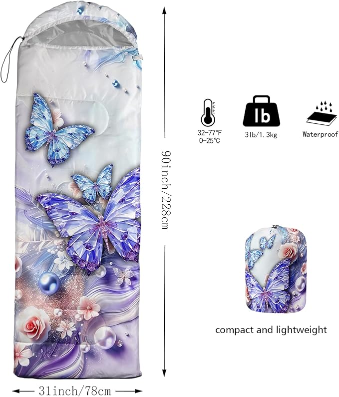 AILONEN Outer Space Astronaut Camping Sleeping Bags,Lightweight & Waterproof,3 Season Warm & Cool Weather,Cartoon Sleeping Bags for Kids,Boys Girls Travelling,Outdoors