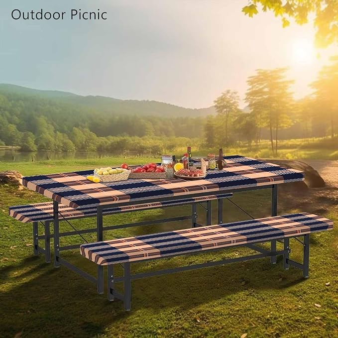 CAPSCEOLL Fitted Picnic Table Cover with Bench Covers with Elastic 6Ft Waterproof Camping Picnic Table Cover Cloths for Outdoors Camping Tablecloth with Drawstring Bag, 72X30in, Autumn Plaid