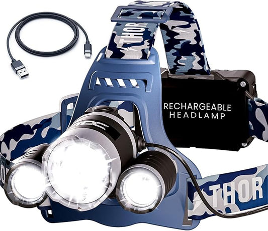TDC Head Lamp Led Rechargeable Super Bright - USB-C Headlamp for Adults - Head Lights for Forehead - 1080 Lumen Head Flashlight - 10HR Battery for Hardhat, Camping, Hunting, Work