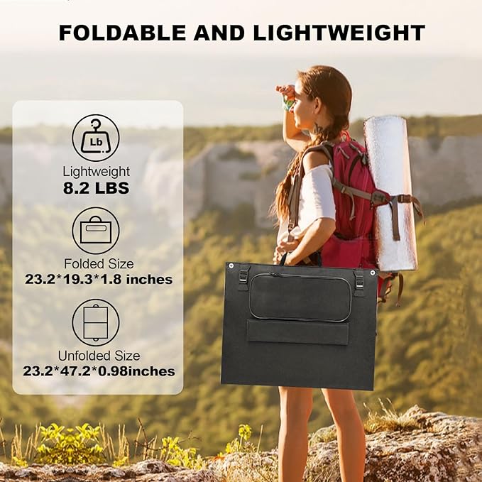 Portable Solar Panel Charger, High-Efficiency Foldable Solar Charger Power Station, QC3.0 USB-A & Type-C DC Output IP65 Waterproof for Camping Outdoor Home RV Blackout Cloudy (120W)