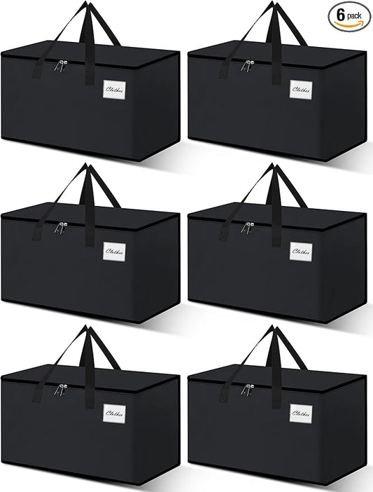 Heavy Duty Moving Bags - Extra Large Packing Bags and Storage Totes, Collapsible and Foldable Option for Moving and Storage, Black, 93 L - 6 Pack