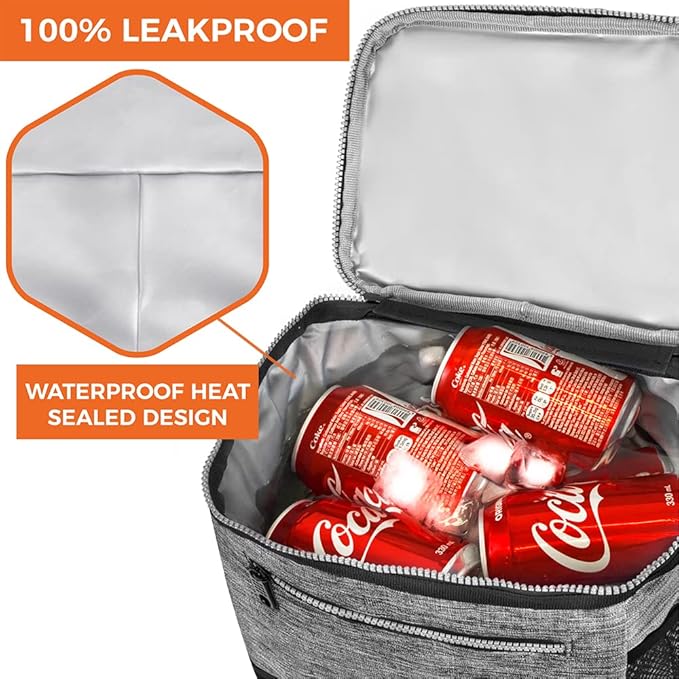 opux Extra Large Insulated Lunch Box Men Women, Lunch Bag for Work, Leakproof Soft Cooler Tote Adult, Lunch Pail, Picnic Beach Collapsible Food Bag with Shoulder Strap, Heather Grey