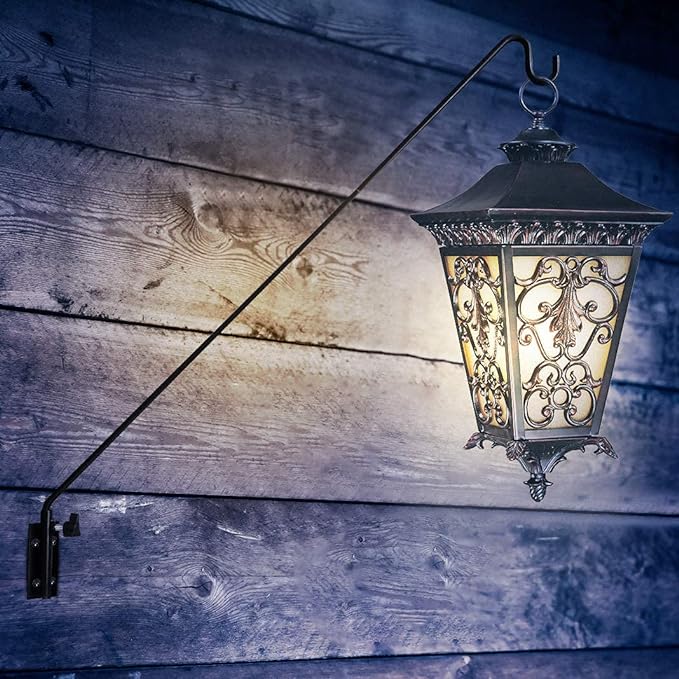 MIXXIDEA Heavy Duty Extended Reach Wall Mounted Deck Hook Wall Pole,Bracket Direction and Length Adjustable Plant Bracket for Bird Feeders, Planters, Suet Baskets, Lanterns, Wind Chimes,Black