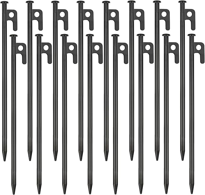 16 Pack Tent Stakes Heavy Duty Metal Tent Pegs for Camping Steel Tent Stakes 12 inch Unbreakable and Inflexible