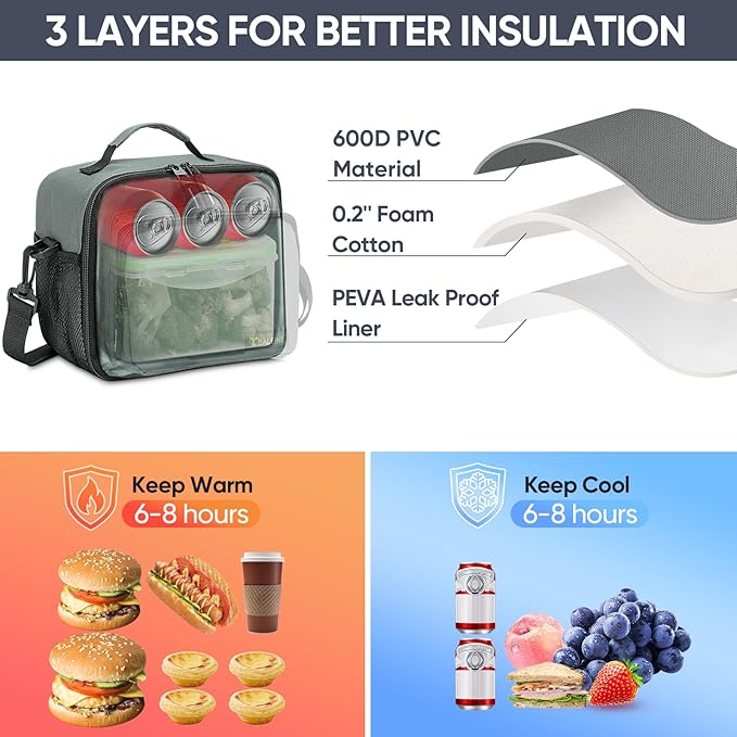 BALEINE Insulated Lunch Bag for Men Women, Leakproof Cooler Bag with Adjustable Shoulder Strap for Work Picnic, Lunch Box for Women Men (Small, Black)