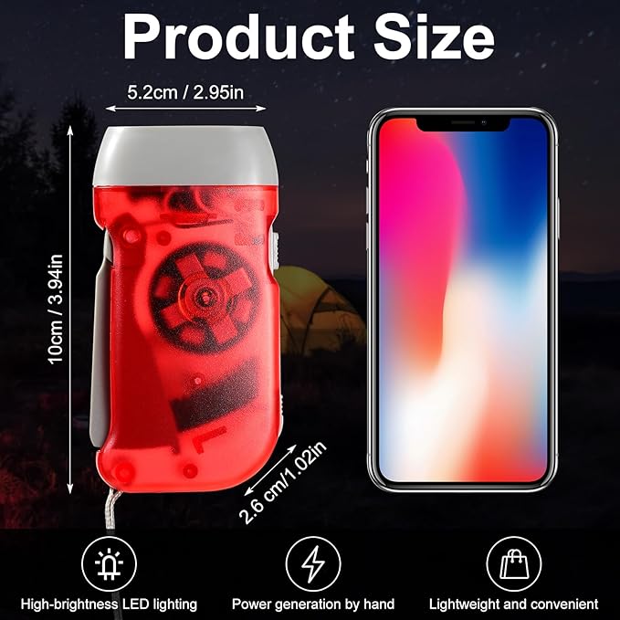 48 Pcs Hand Crank Flashlight No Battery Required Torch Light Manual Press Flashlight 3 LED Squeeze Torch Light for Shoeboxes Camping Hiking(Green, Gray, Blue, Red)