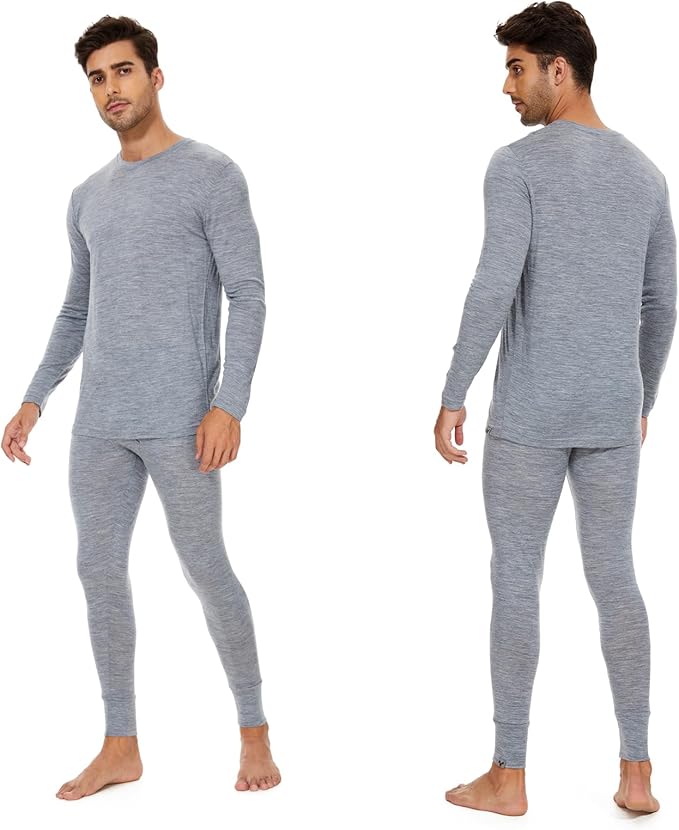 MERINNOVATION Merino Wool Base Layer Set for Men 100% Merino Wool Thermal Underwear Long Sleeve