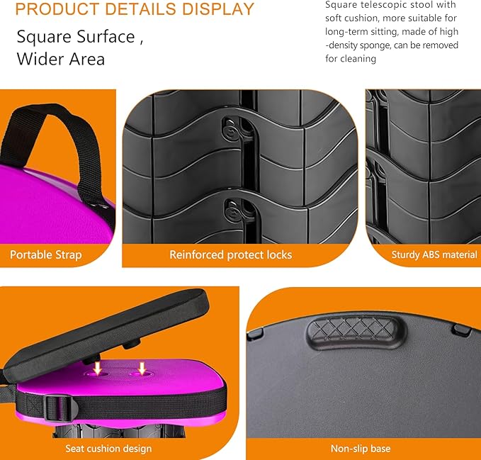 Foldable Camping Stool with Cushion, Portable Folding Stool with Nylon Bag, Collapsible Stool for Adults Portable, Max Load 550 LB