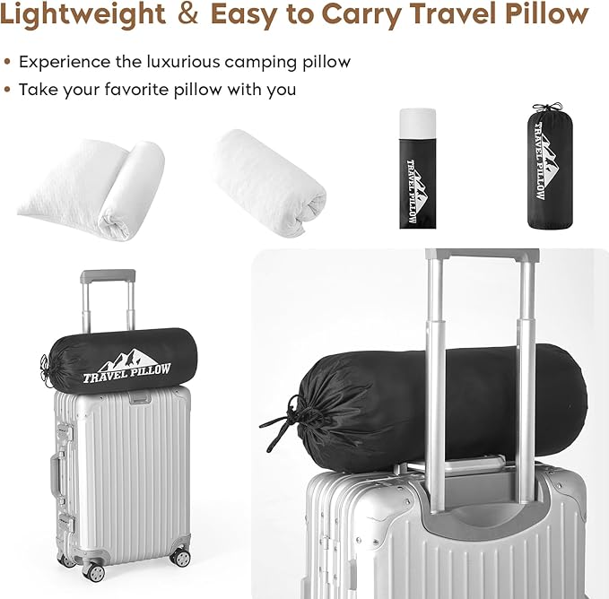 Small Shredded Memory Foam Pillow, Camping Pillow Travel Pillow - Compressible Medium Firm, Breathable Cover, Ideal Backpacking Hiking, Airplane and Car (Off-White, L)