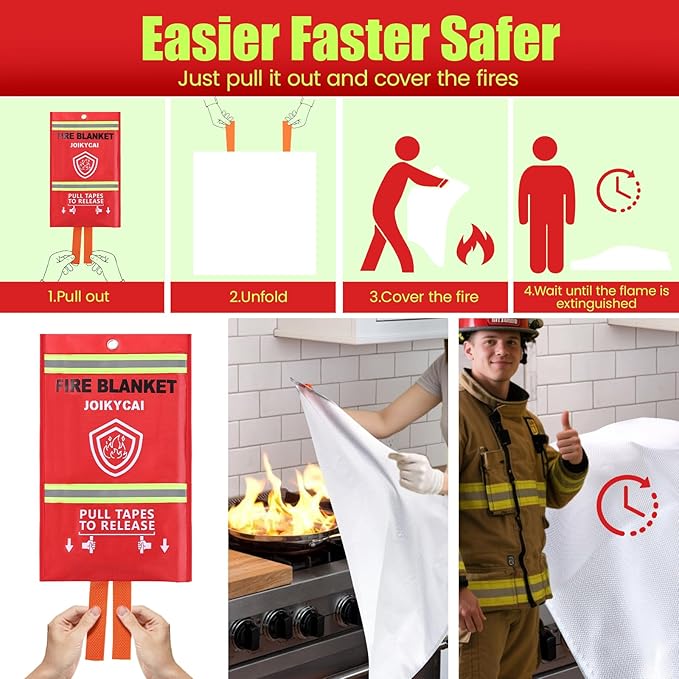 Emergency Fire Blanket Fire Suppression Blanket for Kitchen Fiberglass Fire Blanket Fireproof Blanket Grill Home School Fireplace Car Office Warehouse House Camping Metal Hooks Whistles 40"x40" 5 Pack