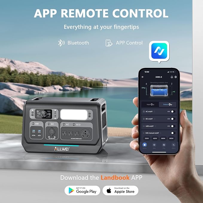 ALLWEI 2400W LiFePO4 Power Station, 2048Wh Solar Generator with 1500W AC Charging &1200W Solar Charging, Expandable to 10.24kWh, with Pure Sine Wave AC Outlets for Home Backup, Power Outages & Camping