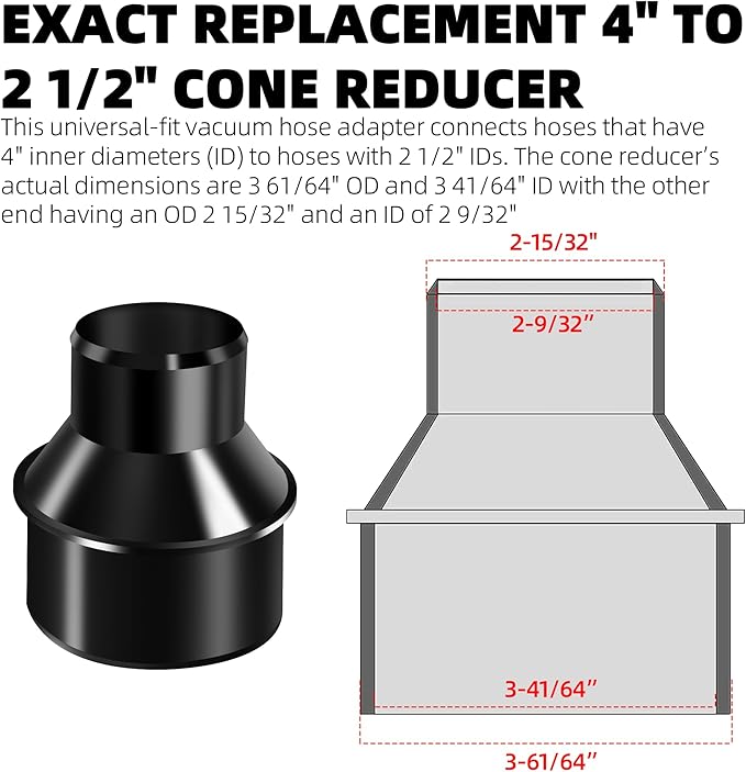 TonGass (Combo Pack) 4" to 2-1/2" Hose Cone Reducer Dust Collection Fitting 4" Flexible Hose Cuff Coupler Blast Gate for Dust Collection Systems with Stainless Steel Clamps