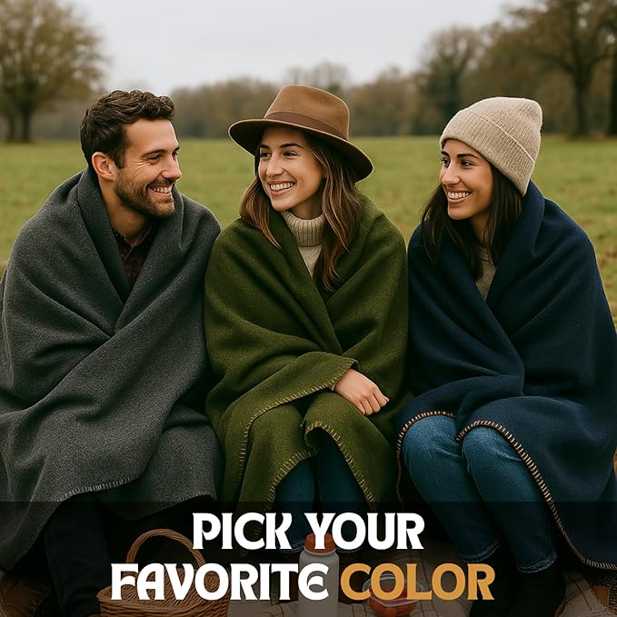 Wool Camping Blanket – 70% Wool Heavy-Duty Military Style Throw, Warm & Washable, Fire Retardant Cover for Emergency, Survival & Outdoor Use – Perfect for Camping, Car, Home & Hiking, Grey 62x84