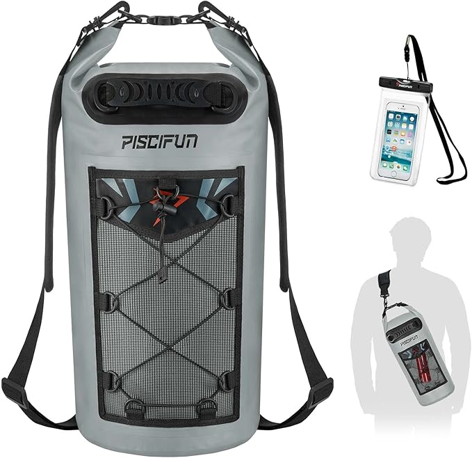 Piscifun Dry Bag, Waterproof Floating Backpack 5L/10L/20L/30L/40L with Waterproof Phone Case for Boating, Kayaking, Fishing