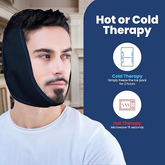 Fittest Pro Wisdom Teeth Ice Pack Head Wrap Jaw Ice Pack for Face Oral Surgery, 4 Hot Cold Gel Pack for TMJ, Tooth Extraction, Tonsillectomy Recovery