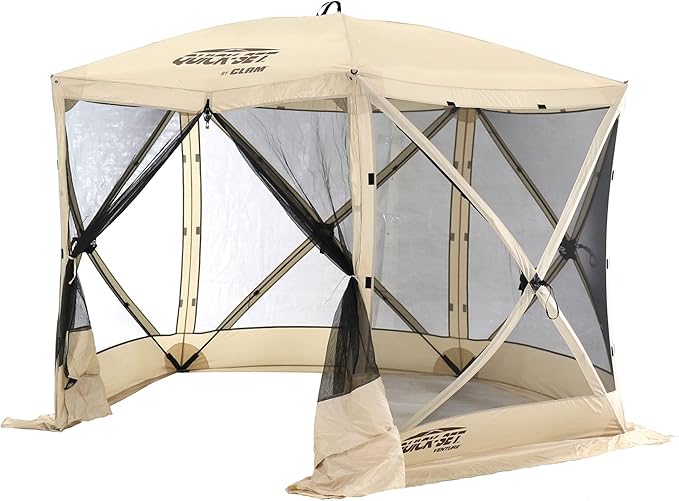CLAM Pop Up Screen Tent, Outdoor Camping Gazebo Canopy, Venture, 9' x 9', Tan