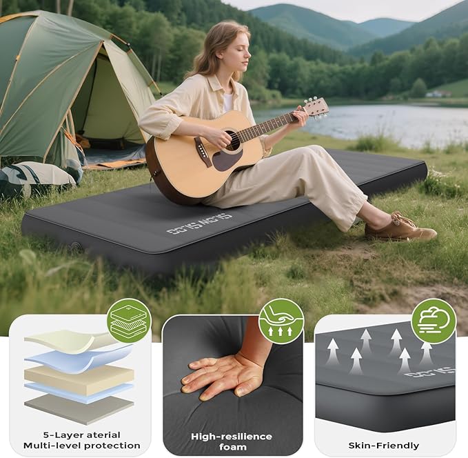 Self-Inflating Sleeping Pad with Portable Electric Air Pump, 4in Thick Memory Foam Camping Mattress for Tent Cot & Car Travel, Fast Inflate & Deflate Camping Pad