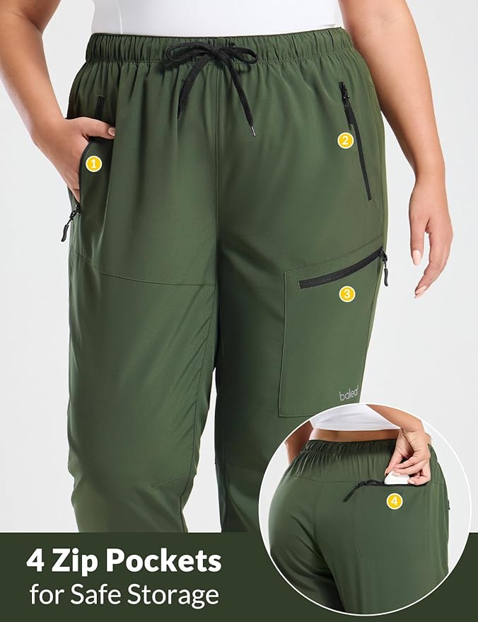 baleaf Plus Size Pants for Women Hiking Cargo Water Resistant UPF 50+ Cargo Joggers Zipper Pockets