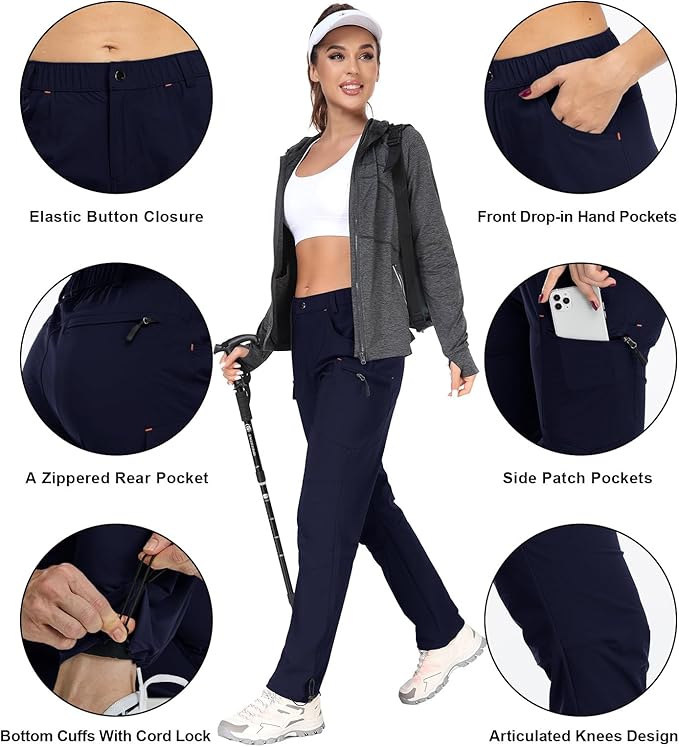 GymBrave Women's Hiking Cargo Pants Quick Dry Outdoor Camping Capris Water Resistant UPF 50 with Zipper Pockets