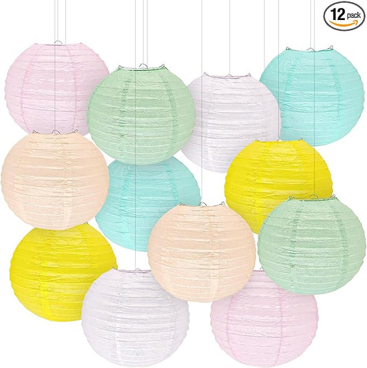 12Pcs 12" Colorful Pastel Paper Lanterns for Classroom Spring Children's Room Mother's Day Baby Shower Wedding Birthday Party Decorations, Macaron Rainbow Pastel Classroom Decor (12 inch)