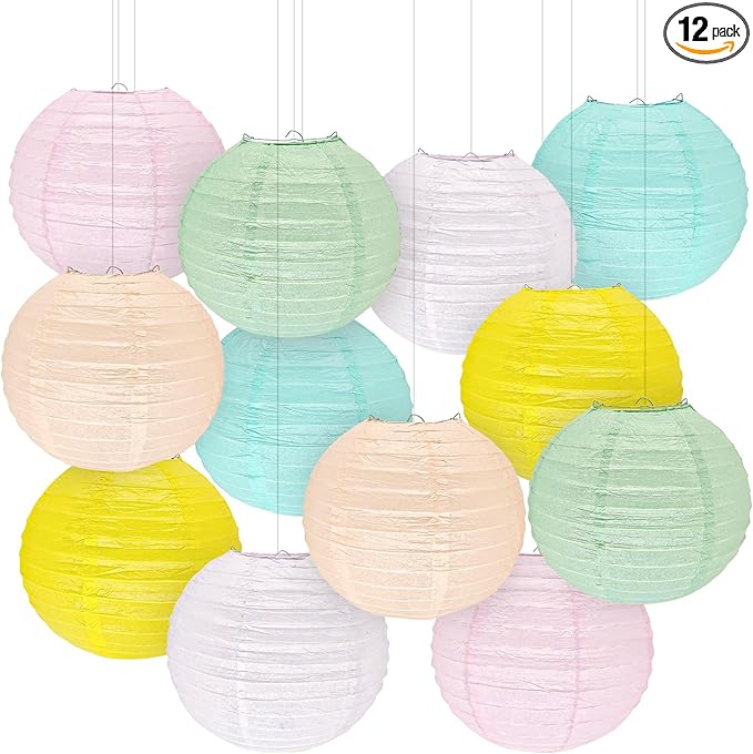 12Pcs 8" Colorful Pastel Paper Lanterns for Classroom Spring Children's Room Mother's Day Baby Shower Wedding Birthday Party Decorations, Macaron Rainbow Pastel Classroom Decor (8 inch)