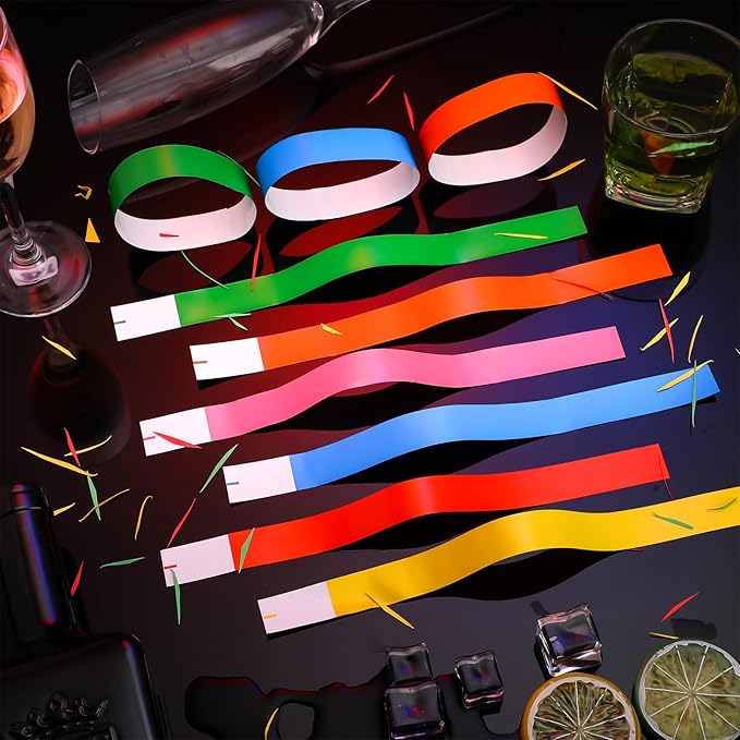 Tudomro 12000 Pcs Paper Wristbands Arm Bands for Events Neon Wrist Bands Lightweight Colored Concert Party Wristbands Adhesive Party Armbands Paper Bracelets Waterproof Hand Bands (Bright Color)