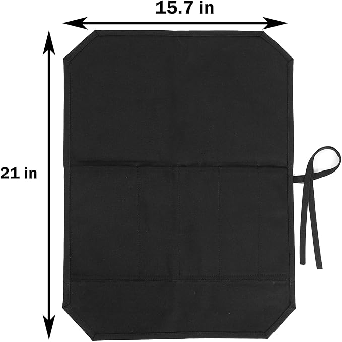 Kaaltisy Chef Knife Roll Bag, Knife Bag with 5 Slots, Specialized Cut-Resistant Fabric Lining, Heavy Duty 16oz Waxed Canvas Knife Roll Case | Black | 21" L x 15.5" W