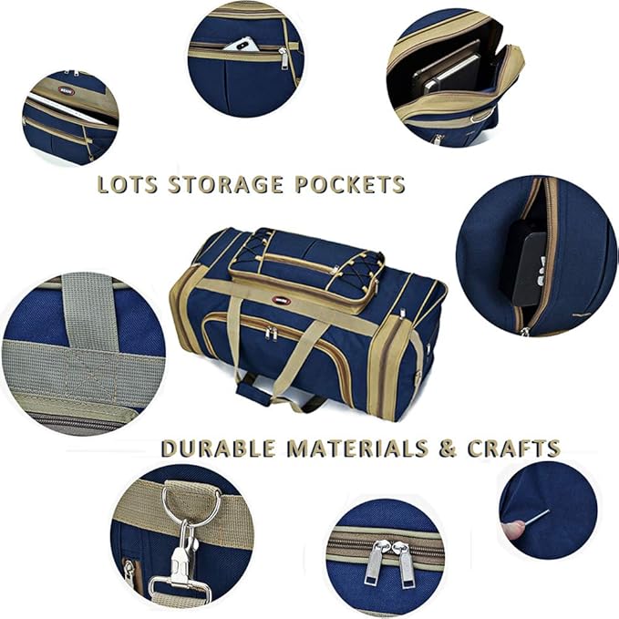 Travel Duffle Bags for Men 26" Weekender Over Night Carry On Bag Lightweight Extra Large Oxford Duffel Gym Sturdy Luggage Water-proof foldable Holdall (Blue)