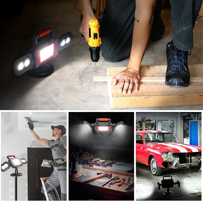 SYLSTAR Rechargeable Work Light, 25W 2700LM COB LED Magnetic Work Light with Battery, Rotatable Portable Waterproof Cordless Job Site Lighting for Construction Site, Garage, Workshop, Car Repairing