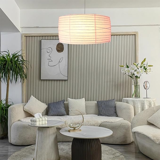 Paper Lamp Shade,46cm(18") Pendant Lamp Shade Round Large Paper Lantern Hanging Light Rice Paper Lantern Lampshade for Living Room Bedroom Dining Room Kids (White1)
