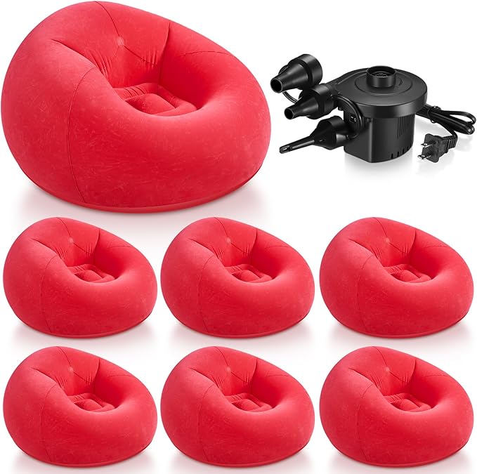 Realspring 6 Pcs Bean Bag Chairs for Adults Inflatable Chairs with Electric Air Pump,Blow up Couch Folding Portable Inflatable Couch Lazy Sofa for Reading Living Room Camping (Red)
