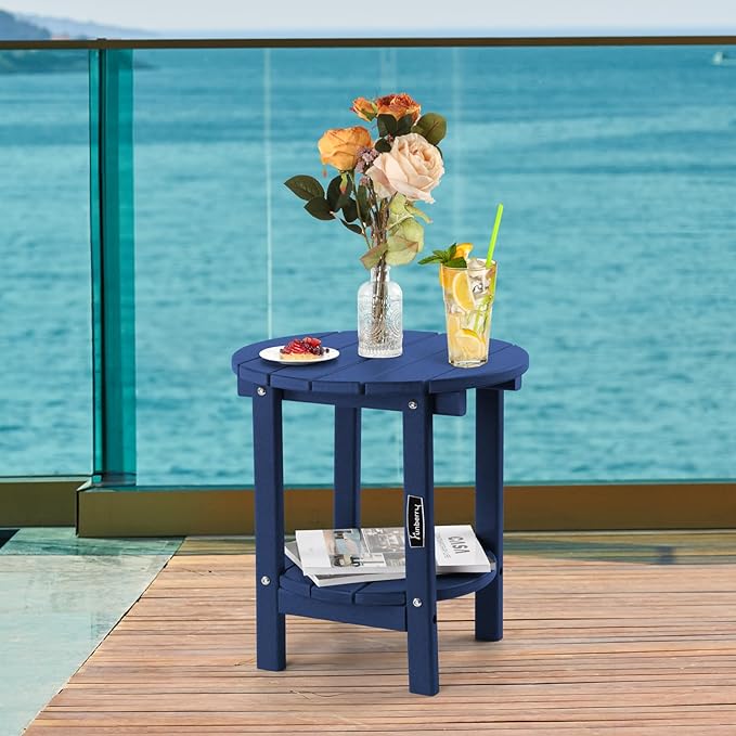 FUNBERRY Outdoor Adirondack Side Table Set of 2, 2-Tier Patio End Tables, HDPE All Weather for Outside