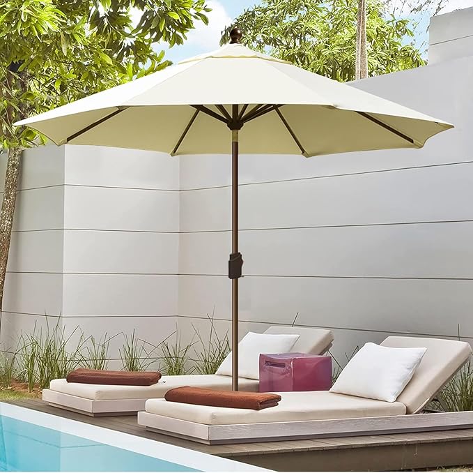 EliteShade USA 10-Year-Non-Fading 10Ft Market Umbrella Patio Umbrella Outdoor Table Umbrella with Ventilation, Natural