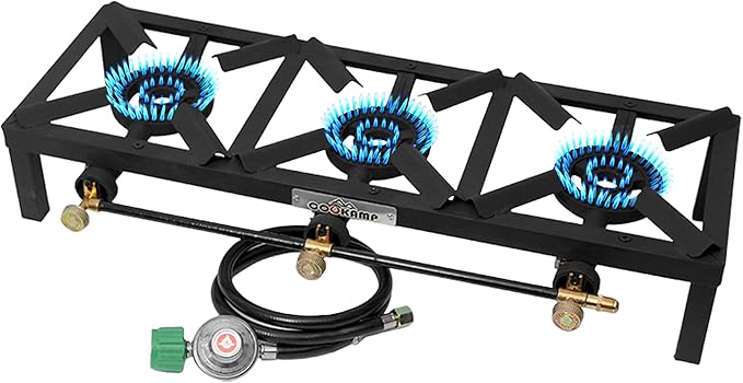Propane Triple Burner Angle Iron Camp Stove with CSA Listed Regulator and 4ft Hose (SA3200)